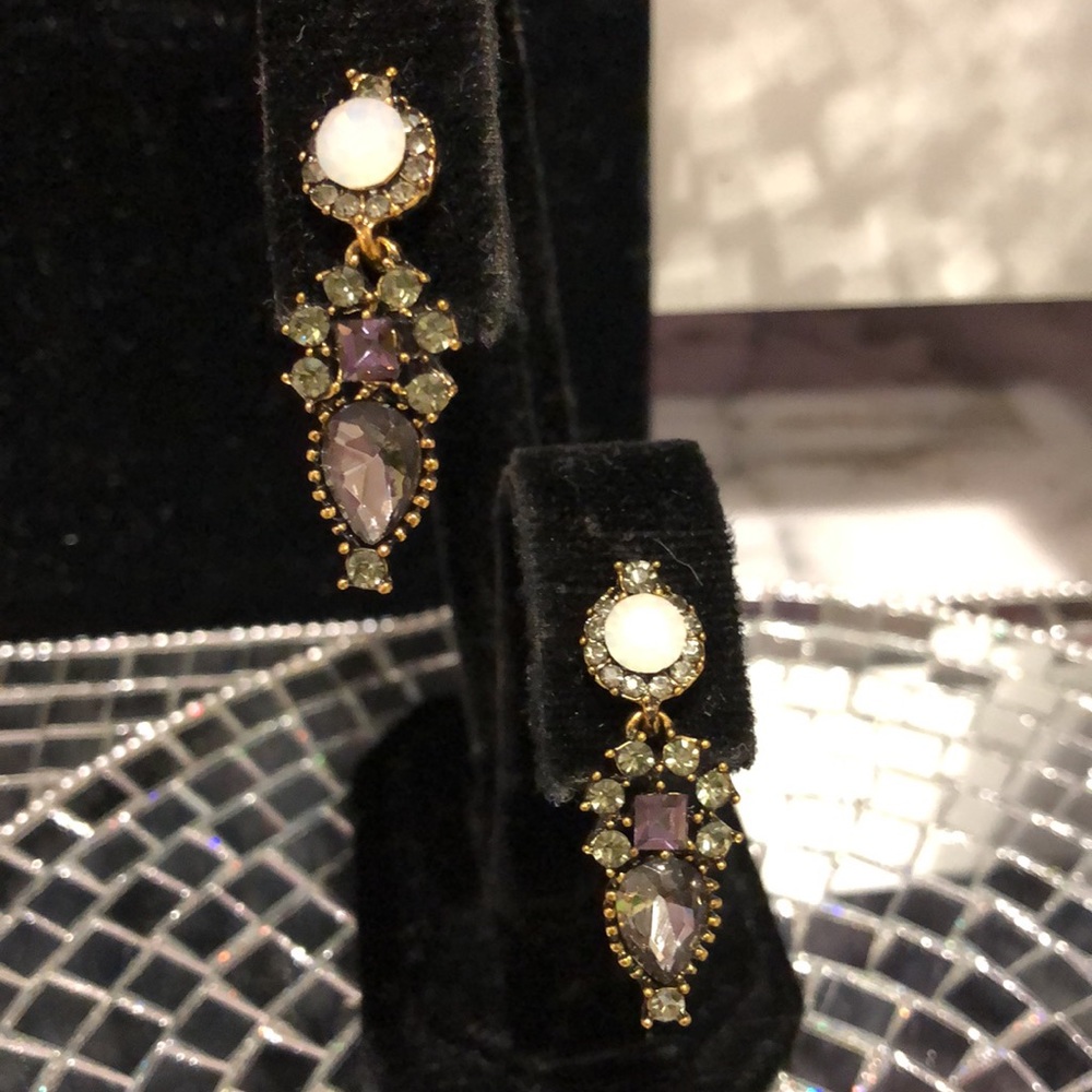 Antiqued Gold Opal, Amethyst & Erinite Crystal Earrings-Boutique-NWT
